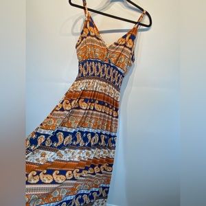 Women’s Bobbie Brooks Plus Floral Paisley Punge Maxi Dress  Blue Orange Size 3X